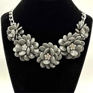 Silver & Gray Crystal Floral Necklace